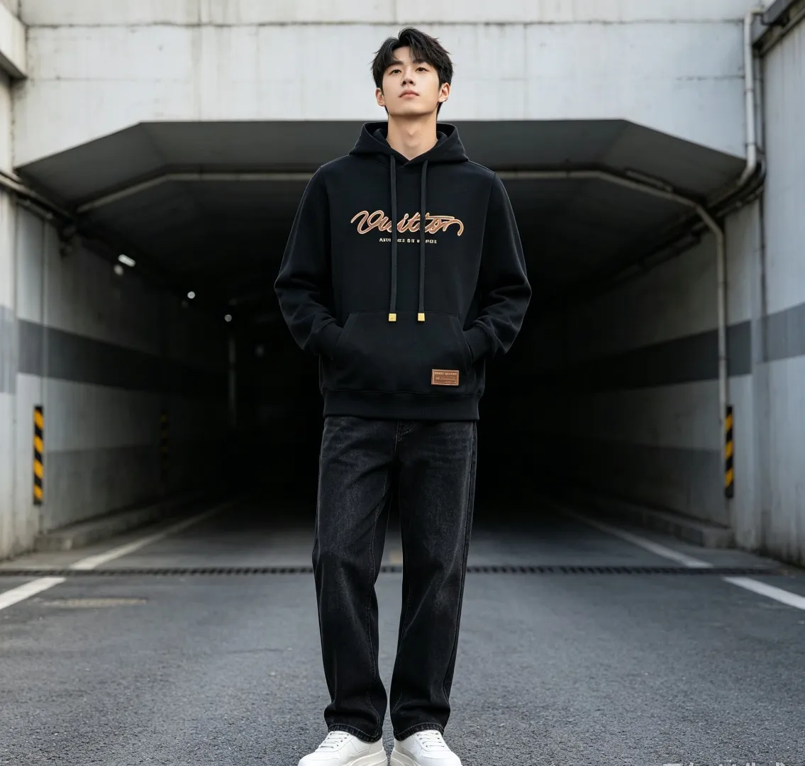 Louis Vuitton Signature Letter Pattern Printed Hooded Sweatshirt